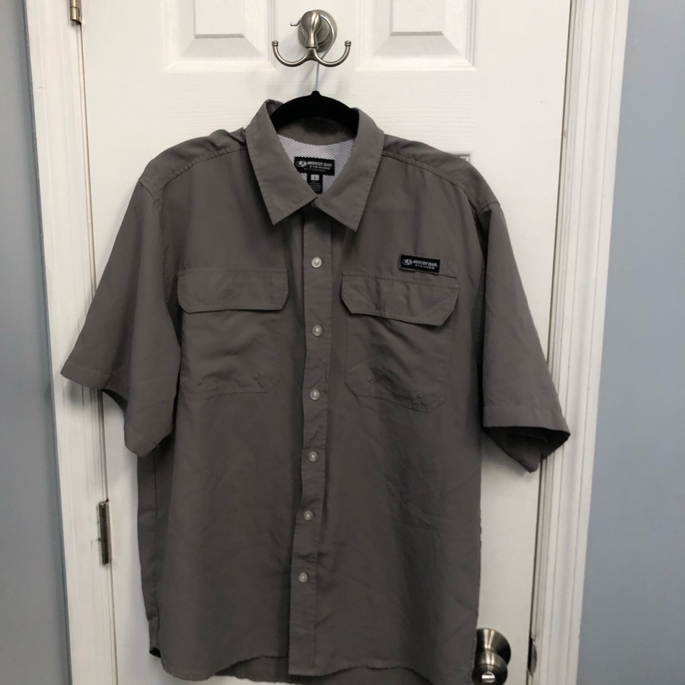Mossy oak fishing By staghorn Gray Short Sleeve Men’s Button Down Shirt Large
